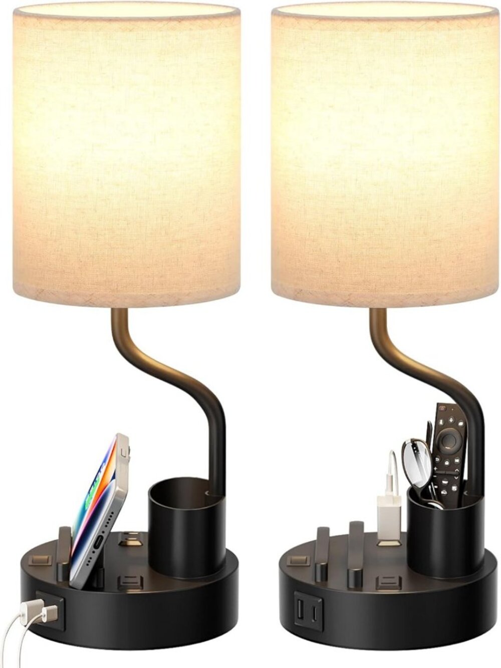 Stylish Set of 2 Bedside Lamps - Modern Table Desk Lighting for Nightstand